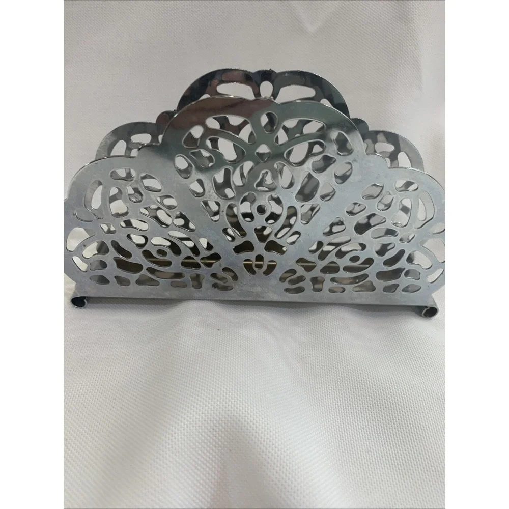 Vintage Irvin Ware USA Retro Silver Chrome Filigree Napkin‎ Letter  Holder